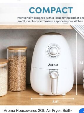 Roma White Compact Air Fryer with Silver Accent